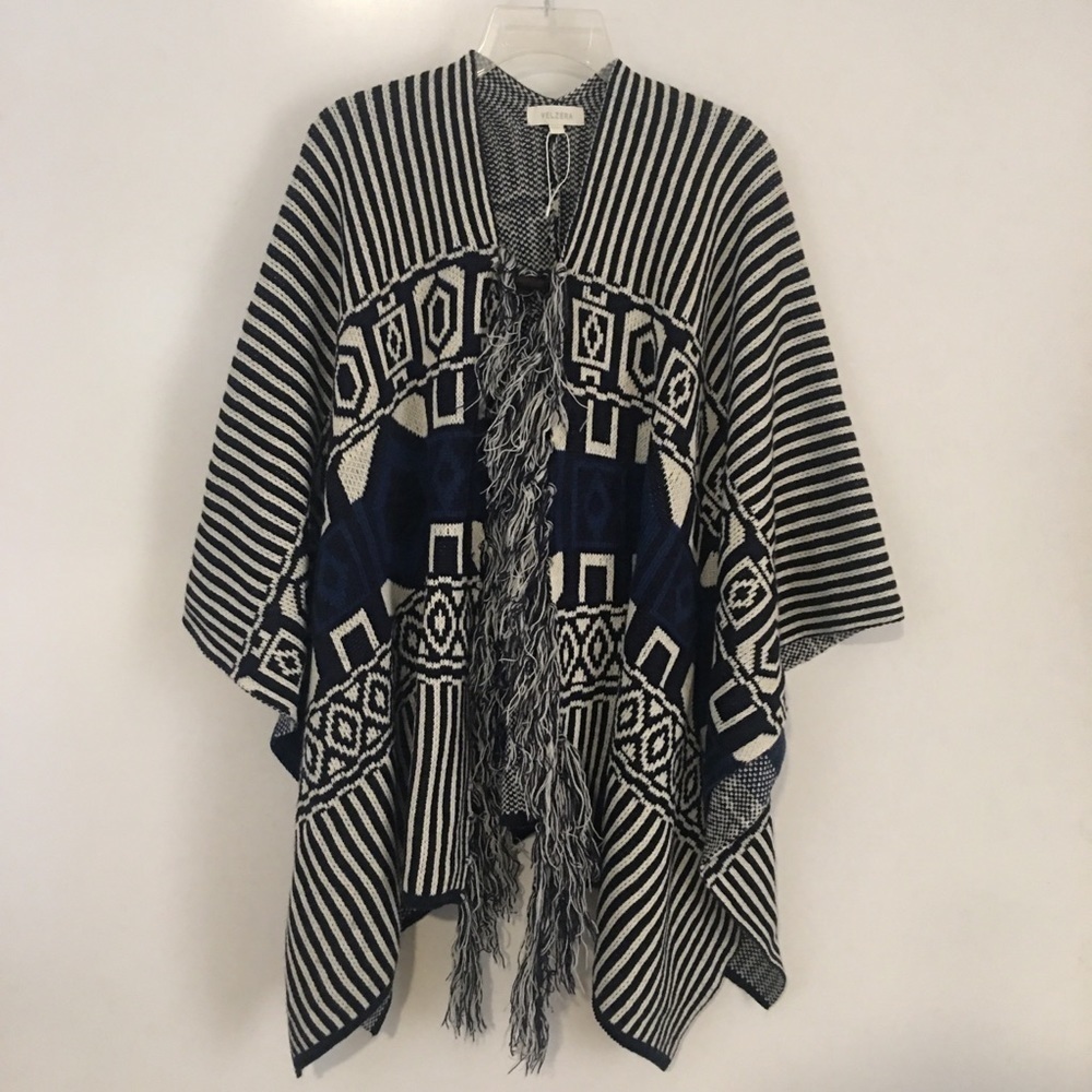 New Velzera super soft knit fringe poncho One Size